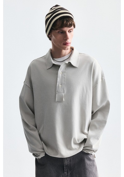 Vamos Relax Fit Polo Yaka Sweatshirt Gri