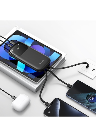 Mcdodo Mc-8520 10000mah 22.5w Pd Qc Hızlı Şarj Dijital Göstergeli Çoklu Kablolu Powerbank Siyah