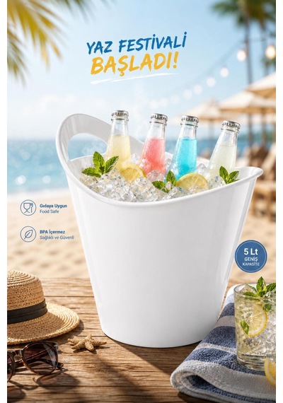 Galeriyo 5 Lt. İçecek Ve Buz Kovası Taşınabilir Beyaz