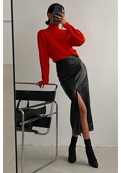 Madmext Mad Girls Kırmızı Balıkçı Yaka Kazak Mg1252 - Kırmızı