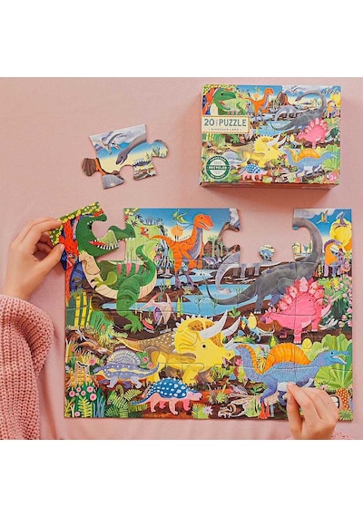 Eeboo 20 Parça Yapboz - Dinosaur Land