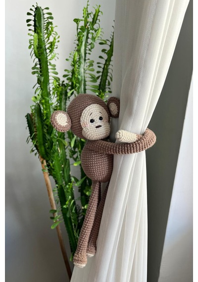 Amigurumi Maymun Perde Tutucu Açık Kahverengi