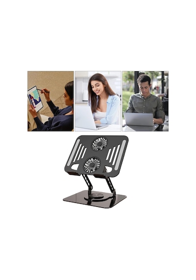 Lexroo Laptop Soğutucu Stand Çift Fanlı 360 Derece Döner Ayarlanabilir Notebook Yükseltici Metal