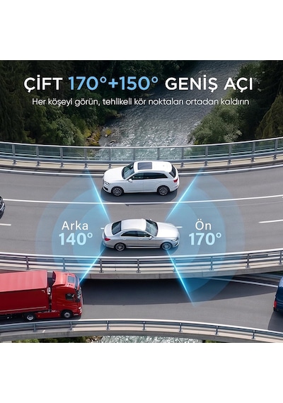 Tr C20 4k Uhd Ön + Fhd Arka 2 Kameralı Wifi Gps Hdr Araç Kamerası 3.4 Ips Ekranlı 170 Derece Geniş Açı Gece Gör