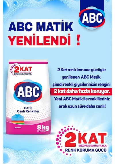 ABC Matik Toz Çamaşır Deterjan Renkliler İçin 53 Yıkama 8 KG