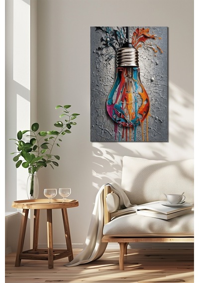 Ampul Renk Patlaması Baskılı Cam Tablo Modern Yaratıcı Dekoratif Duvar Tablosu