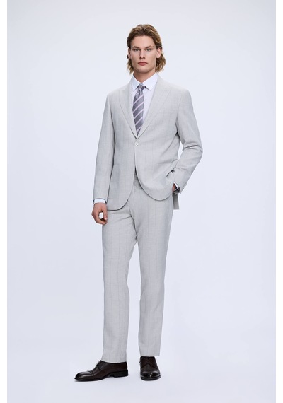 Hatemoğlu Gri Slim Fit Mono Yaka Keten Casual Takım Elbise