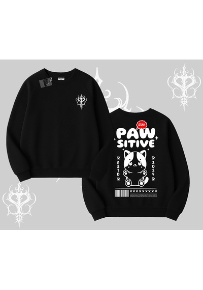 Startmore Paw Sitive Kedi Arka Baskılı Biskilet Sweatshirt Siyah