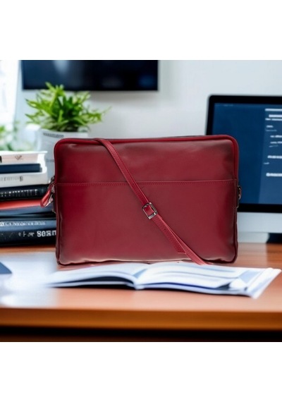 Leeds 14 İnç Apple Uyumlu MacBook Ve Pc , Hakiki Deri, El Yapımı Kılıf, Gölgeli Kırmızı Kırmızı