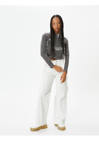 Koton Yarım Fermuarlı Crop Sweatshirt Dik Yaka Renk Bloklu Baskılı Dar Kalıp Gri 4wal10625ık Gri Koton Yarım Fermuarlı Crop Sweatshirt Dik Yaka Renk Bloklu Baskılı Dar Kalıp Gri 4wal10625ık Gri