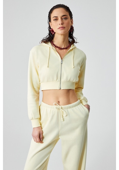 Grımelange ARUBA Kadın %100 Pamuk Uzun Kol Crop Sarı Sweatshirt