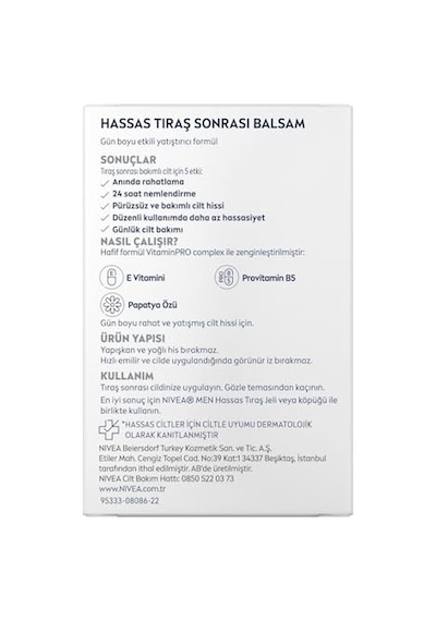 Erkek Hassastıraş Sonrası Balsam Hassas 100 Ml,e Vitamini,provitamin B5,alkolsüz Formül,hassas Ciltler İçin Rahatl