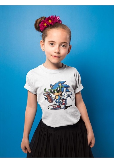 Sevbano Havalı Sonic Baskılı Unisex Çizgi Film Çocuk Tişört 1-12 Yaş Beyaz