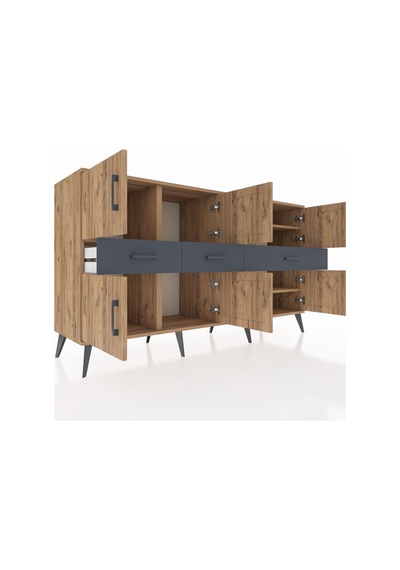 Kronos Konsol 5 Raflı 3 Çekmeceli 8 Kapaklı 176x59x99 Çam-çam/ant Çam-çam/antrasit