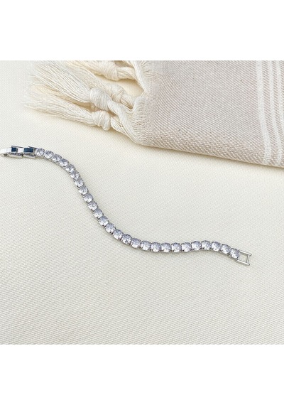 Su Yolu Bileklik Kare Kesim Pırlanta Modeli 5 Mm Zirkon Taş Silver Gümüş