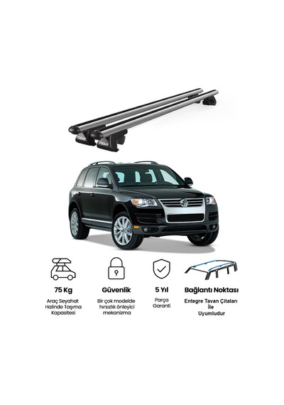 Venüs Volkswagen Touareg 2002-2010 Uyumlu Gri Ara Atkı Port Bagaj Tavan Barı