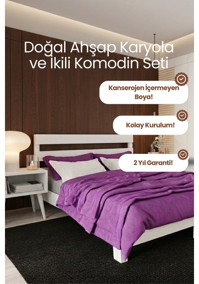Renazzo Natura New Masif Ahşap Karyola Ve 2 Adet Komodin Beyaz 160x200 Beyaz - 160 X 200 Renazzo Natura New Masif Ahşap Karyola Ve 2 Adet Komodin Beyaz 160x200 Beyaz - 160 X 200