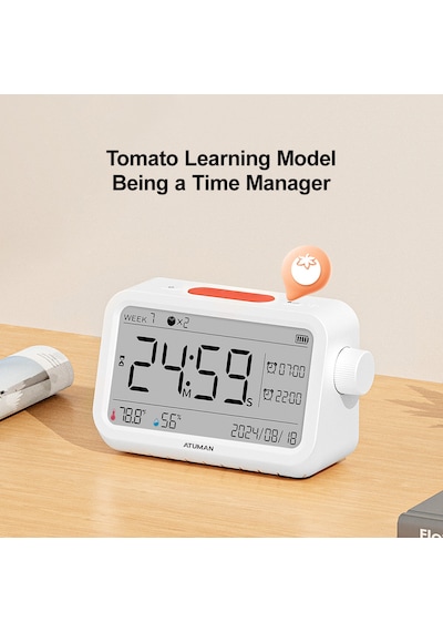 Atuman Mt2 3in1 Dijital Masa Saati Oda Termometresi Nem Ölçer Pomodoro Kronometre Tek Şarjla 180 Güne Varan Batarya Süresi Çalar Saat