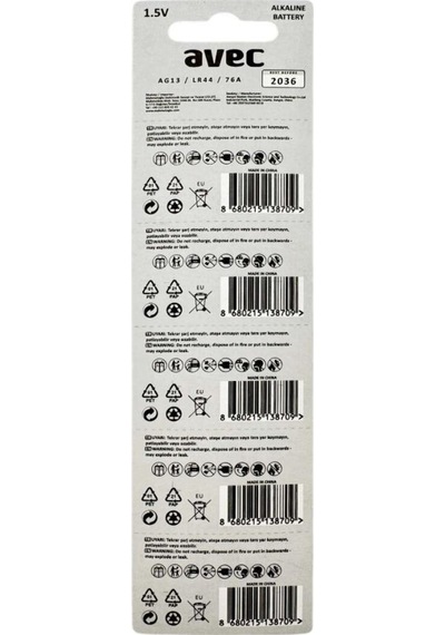 Avec Ag-13/lr44 1,5v Alkalin Düğme Pil 10lu Bls.