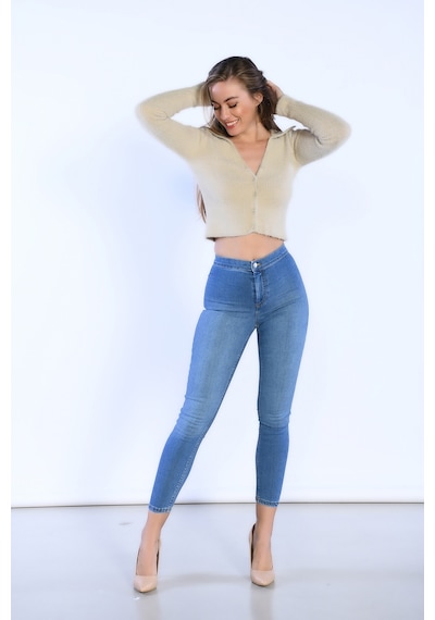 Mavi Yüksek Bel Cepsiz Skinny Jeans-mavi Mavi