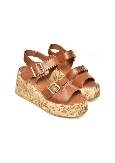 Fox Shoes U996752009 Taba Dolgu Topuklu Kadın Ayakkabı Taba-suni Deri
