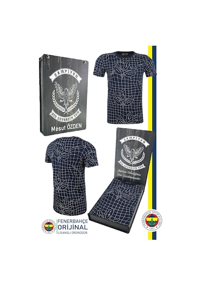 Fenerium Fenerbahçe Lisanslı Palamut Logotribün T-shirt Kişiye Özel Ahşap Kutulu Lacivert