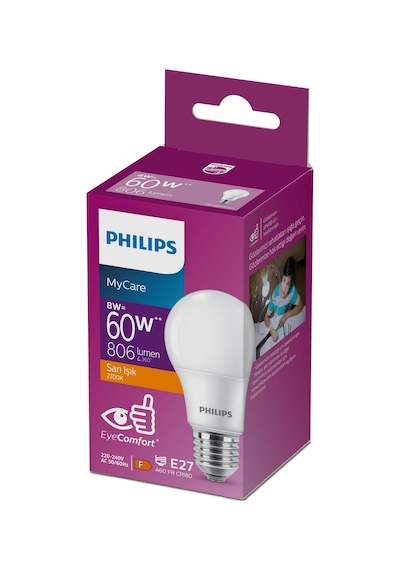 Philips MyCare LED Ampul 8W 720 Lumen 2700K Sarı Işık A60 E27 Duy (60W Eşleniği) Yerli Üretim