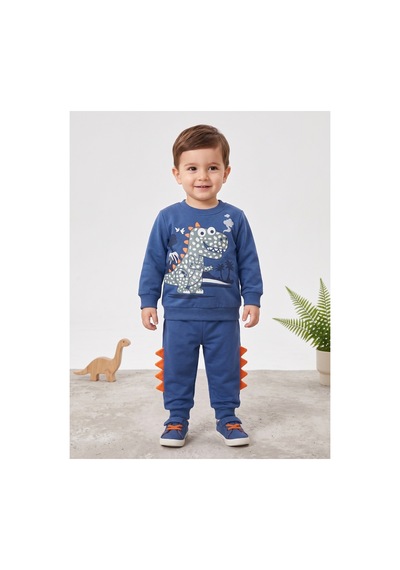 Deniva Kids Erkek Çocuk Pamuklu Dinozor Baskılı Ve 3d Sırt Detaylı 2'li Sweatshirt Eşofman Alt Üst Takım İndigo Deniva Kids Erkek Çocuk Pamuklu Dinozor Baskılı Ve 3d Sırt Detaylı 2'li Sweatshirt Eşofman Alt Üst Takım İndigo