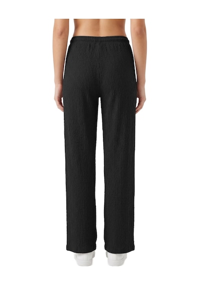 Cottonill Premium - Tide Collection Siyah Bağcıklı Bürümcük Dokulu Bol Paça Kadın Pantolon