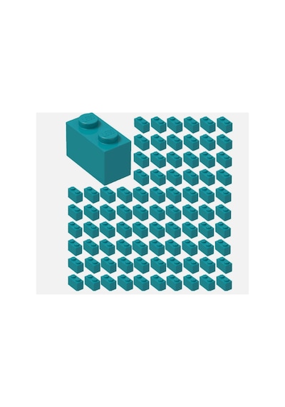 50 Adet 1x2 Koyu Turkuaz Tuğla Duvar Parçası - 50 Piece 1x2 Dark Turquoise Brick Parts
