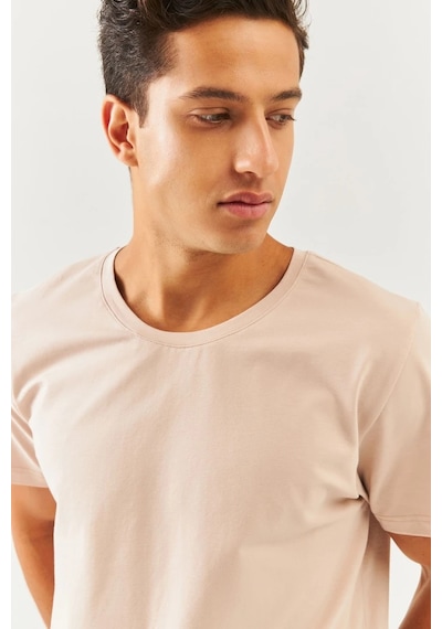 Erkek Oversize Rahat %100 Pamuklu Penye Bisiklet Yaka Kısa Kol Basic T-shirt Classic Collection Sütlü Kahve