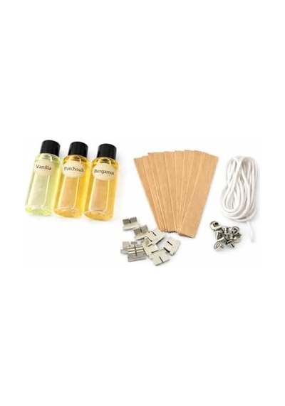 Ns-era Mum Yapım Seti 30 Ml Paçuli 30 Ml Vanilya Ve 30 Ml Bergamot Esans, Ahşap Fitil Ve İp Fitil 000 Açık Krem