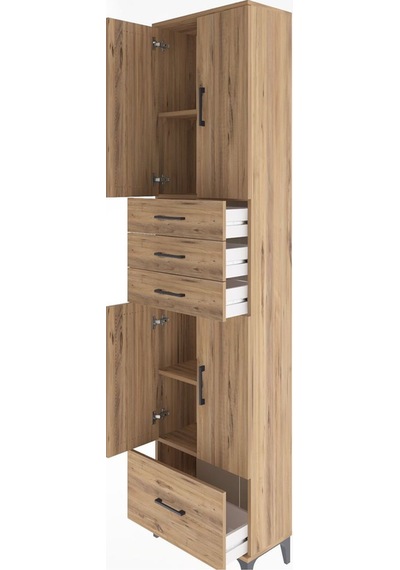 Arges Dolap 4 Raflı 4 Çekmeceli 4 Kapaklı 60x30x243 Çam-çam Atlas Çam