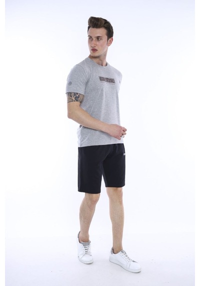 Erkek Spor G2 Melanj Bisiklet Yaka Slim Fit Alt-Üst Şort Takım-38 Açık Gri Melanj