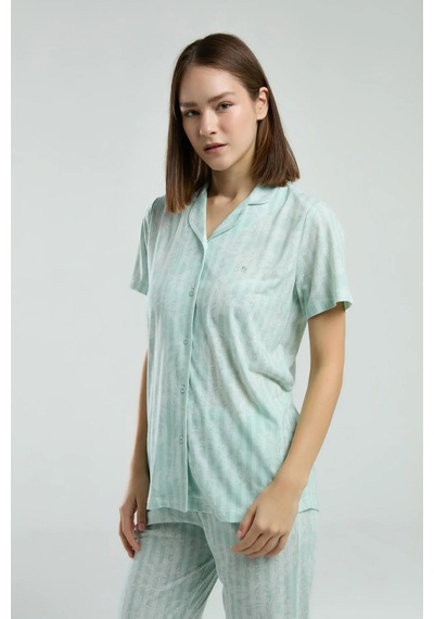 Pierre Cardin Cepli, Gömlek Yaka, Düğmeli, Kısakollu, Kutulu, Yazlık Pijama Takım Mint