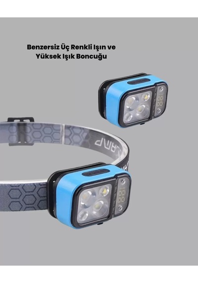 Home Üç Renkli Led Kafa Feneri 53 Mod Güç Göstergeli Type C Şarjlı