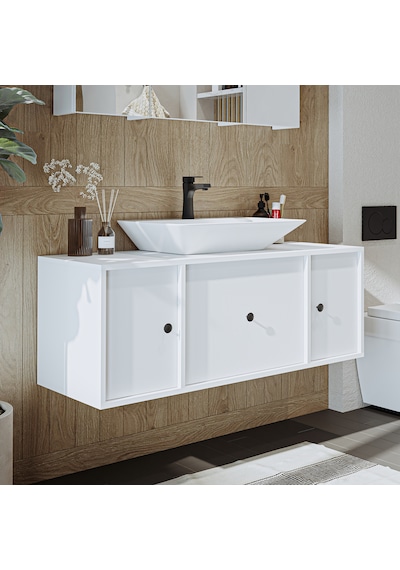 Gusto Ayaksız Lavabolu Mdf 120 Cm Çekmeceli Banyo Dolabı Beyaz Mat Beyaz