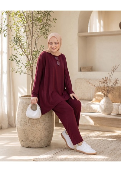 Unika Boutique Kadın Arma Detaylı Salaş İkili Takım bordo
