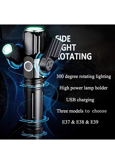 Üç-kafa Usb Şarj Cree Led El Feneri Alüminyum Taktik W8 E38