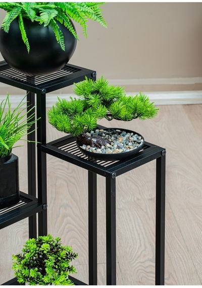Uykula Metal Dekoratif 4 Raflı Çiçeklik Standı Saksı Standı Saksılık Siyah 65 Cm
