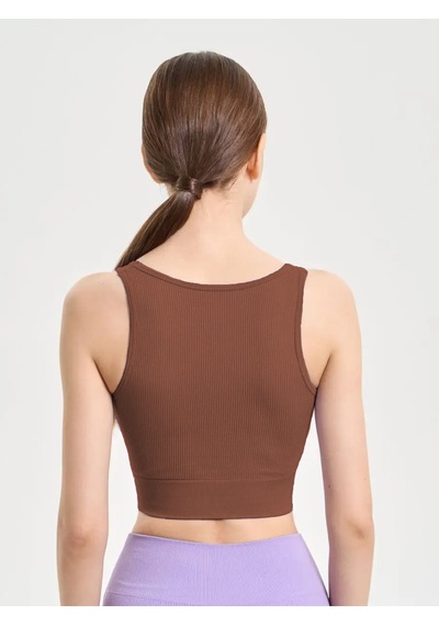 Mistirik Florio Model Seamless Örme Kumaş Sıkılaştırıcı Bluz Biker Crop Model Kahve Renk Kahve