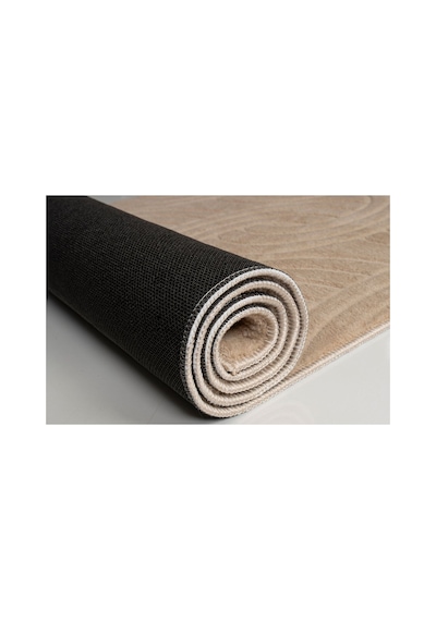 Plato Halı Opqo Oymalı Premium Oturma Odası, Salon, Antre, Yıkanabilir Polyester Kaymaz Taban Bej Halı