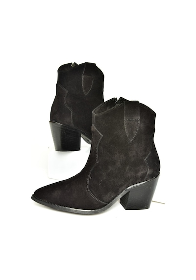 Fox Shoes T380082502 Siyah Süet Kovboy Model Kalın Topuklu Kadın Bot Siyah