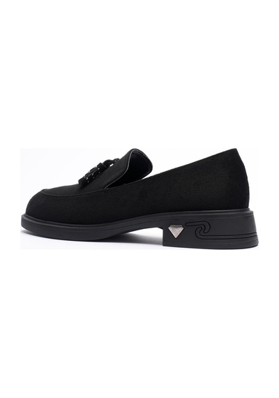 Kadın Süet Loafer Püsküllü Siyah Riva Siyah Süet