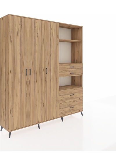Hyperion Dolap 12 Raflı 4 Çekmeceli Tek Askılı 220x44x243 Çam-çam/çam Atlas Çam/atlas Çam - Atlas Çam