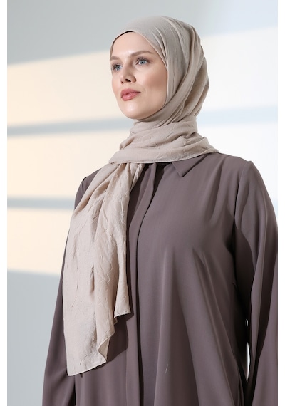 Kadın Tesettür Bambu Kraş Şal, Ütü Gerektirmeyen Doğal Hijab Başörtüsü 75x180 Cm - Taş Rengi