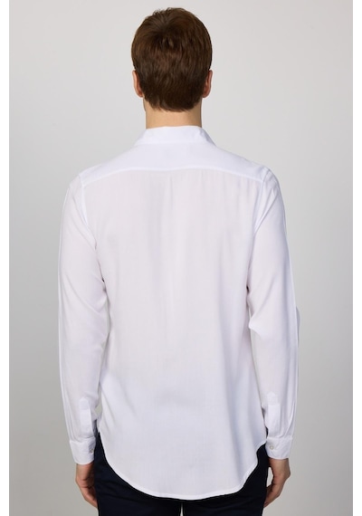Tudors Slim Fit Uzun Kollu Dar Kesim Dökümlü Viskon Şık Erkek Beyaz Gömlek-26909 Beyaz