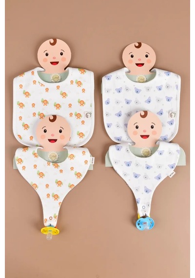 E&f Store 4'lü Sıvı Geçirmez Mama Önlüğü Seti - Aslan/koala Çok Renkli
