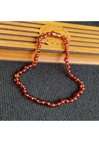 Sertifikalı Konyak Rengi 35 cm Kız Erkek Bebek Diş Kolyesi Mavi