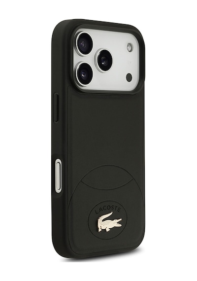Apple Uyumlu iPhone 17 Pro Kılıf Lacoste Lisanslı M-safe Şarj Özellikli Pu Deri Metal Logolu Kapak Siyah Siyah